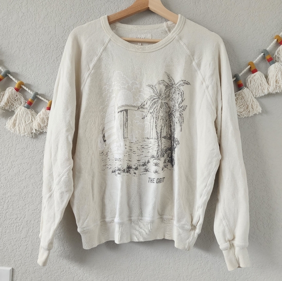 The Great. The College Sweatshirt Sailboat Palm Graphic Crewneck Washed White S - Picture 3 of 12